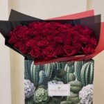 Red Roses Flower Bouquet With black and Red Wrapping Large (101)
