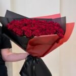 Red Rose flower bouquet with Black and red wrapp